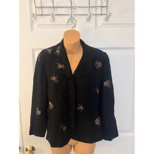 Vintage Zelda Womens Black Beaded Floral Blazer Jacket Size 4